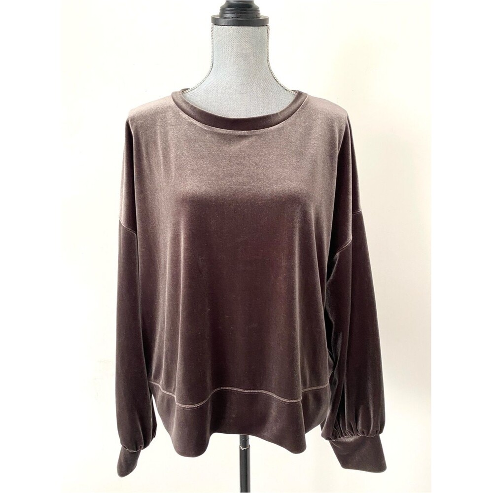 Madewell Chocolate Brown Velvet Crewneck Pullover Sz XL Effortless Chic Class